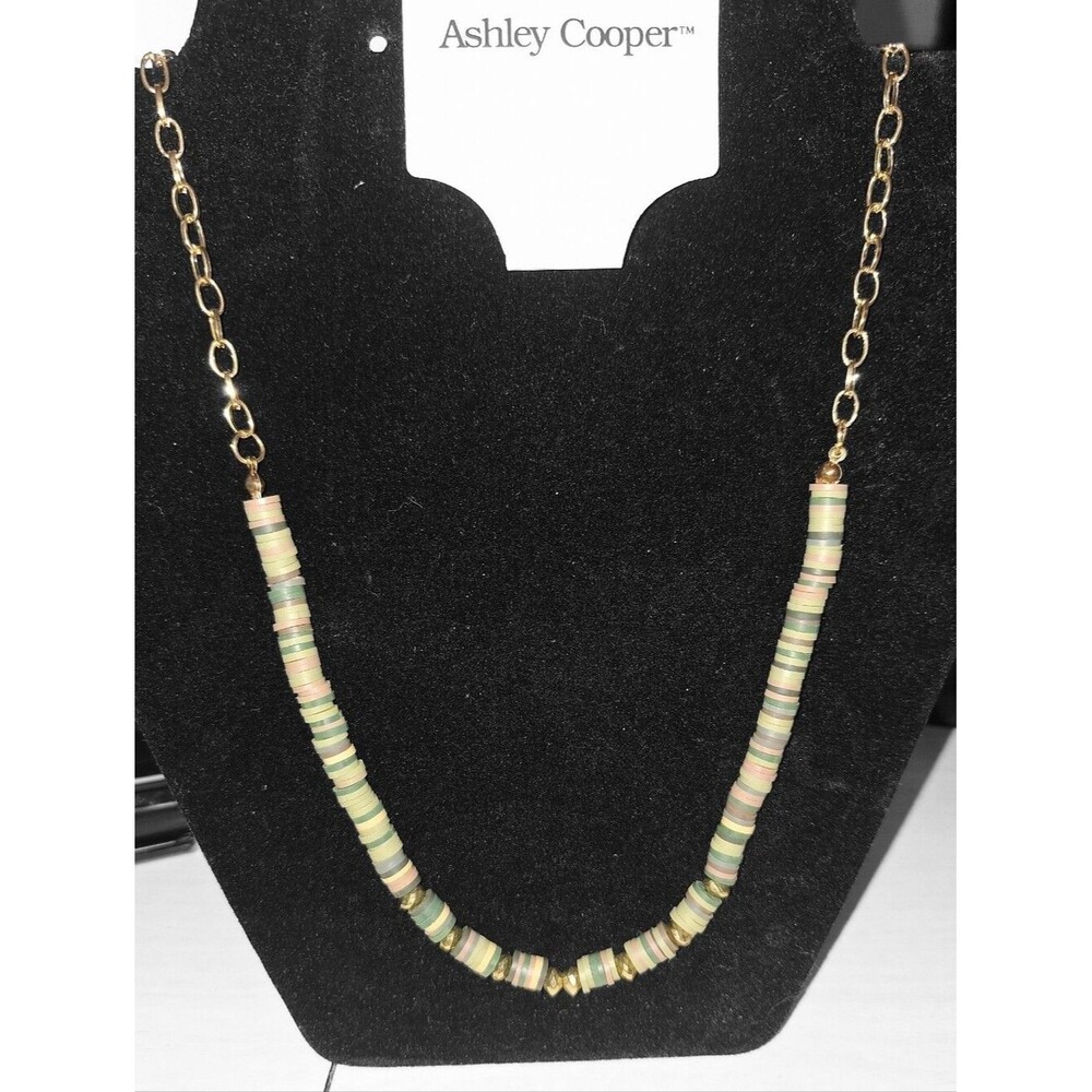 Ashley Cooper Gold Chain Necklace with Pastel Green and Pink Disc Beads